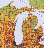 Map showing major roadways in Michigan